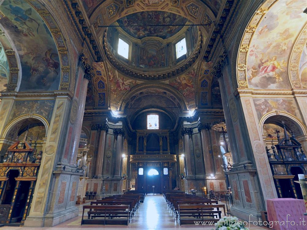 Milan (Italy) - Stone confessionals and central nave of  the Church of Sant'Alessandro in Zebedia